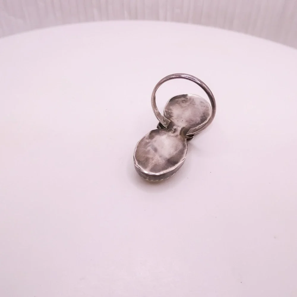 Navajo Sterling Silver 925 White Mother Of Pearl Half Finger Ring Sz 5.5 Vintage